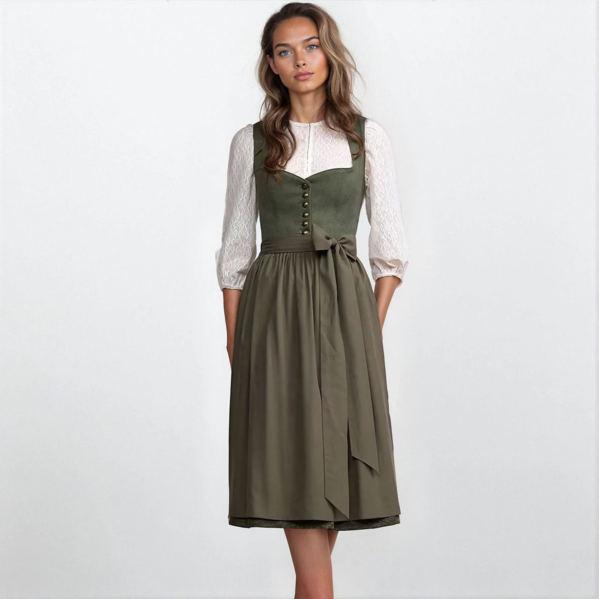 Krüger Ileyna Green Dirndl with Heart-Shaped Neckline - 70cm