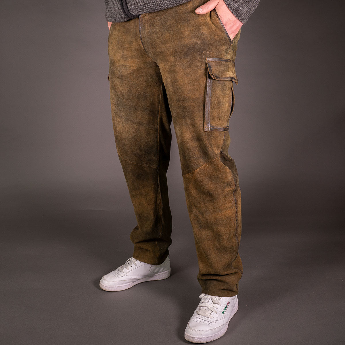 Datschi Ludwig Braun Lange Cargo Lederhose im Trachtenstil