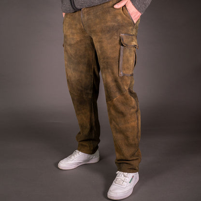 Datschi Ludwig Braun Lange Cargo Lederhose im Trachtenstil