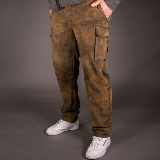 Datschi Ludwig Braun Lange Cargo Lederhose im Trachtenstil