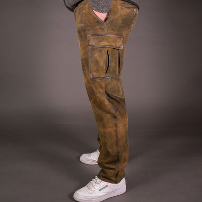 Datschi Ludwig Braun Lange Cargo Lederhose im Trachtenstil