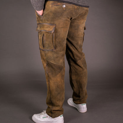 Datschi Ludwig Braun Lange Cargo Lederhose im Trachtenstil