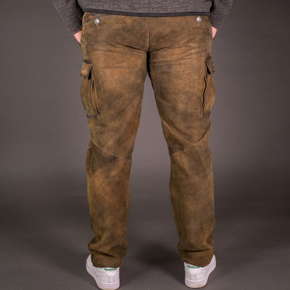 Datschi Ludwig Braun Lange Cargo Lederhose im Trachtenstil