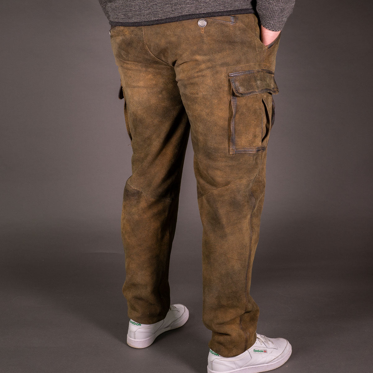 Datschi Ludwig Braun Lange Cargo Lederhose im Trachtenstil