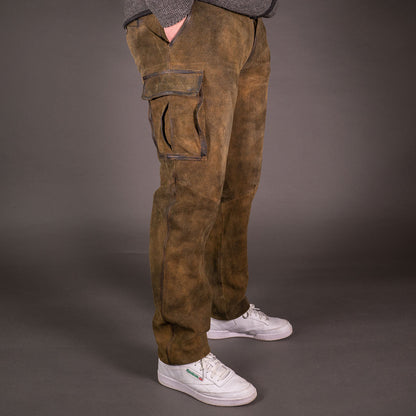 Datschi Ludwig Braun Lange Cargo Lederhose im Trachtenstil
