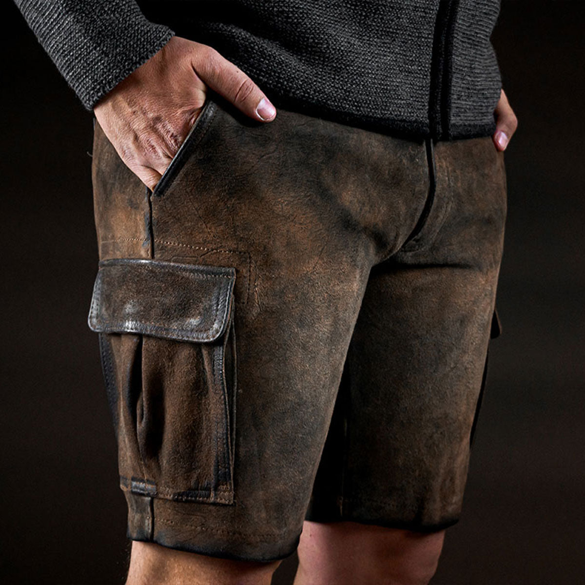 Ludwig Men's Leather Cargo Pants in Goat Leather